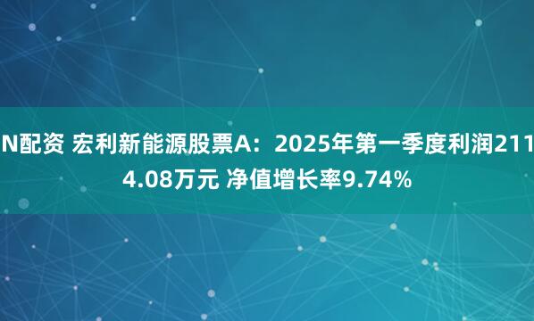 N配资 宏利新能源股票A：2025年第一季度利润2114.08万元 净值增长率9.74%